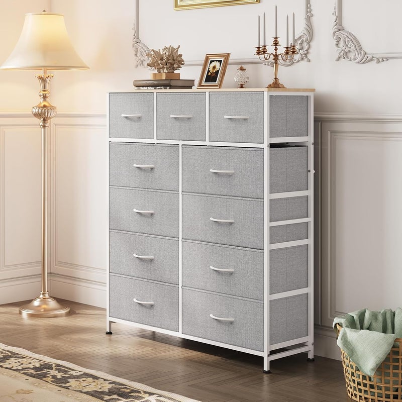 Wlive Storage Organizer Unit with 11 Fabric Bins, Storage Drawers Organizer with Steel Frame, Tall Storage Tower Organizaton for Living Room, Hallway, Office, Light Grey - Image 2